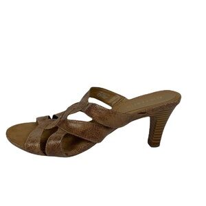 New Aerosole Carmel Snakeskin Heeled Sandals 3.5” Wood Heel Comfortable Size 10